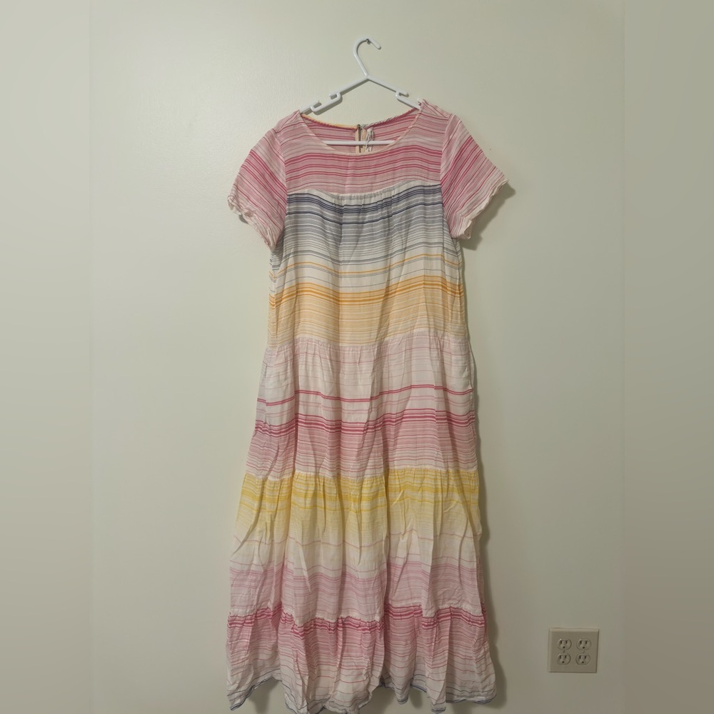 Anthropologie Striped Pastel Maxi Dress in Pink, Yellow, Blue